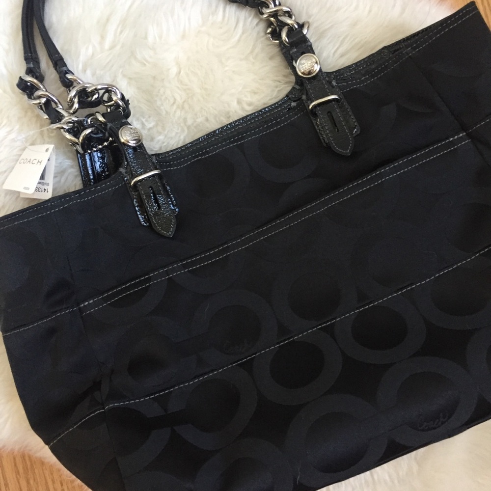Coach Black Tribeca Madison Op Art Purse Tote Bag - Picture 8 of 8